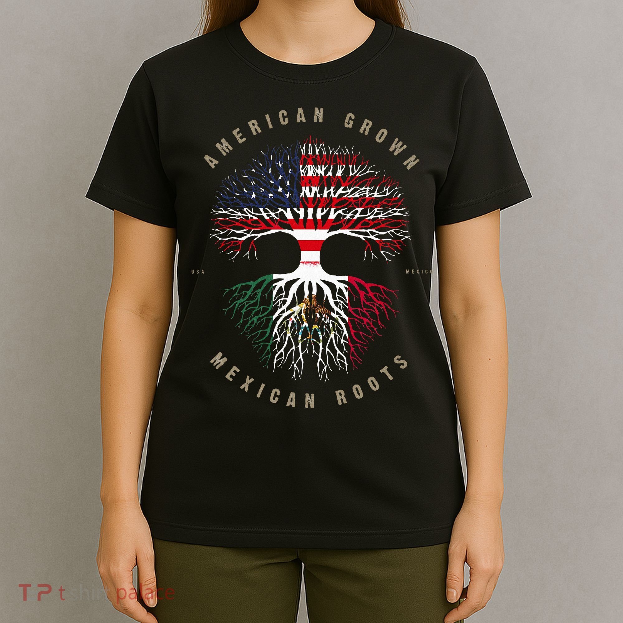 American Grown Mexican Roots Mexico Flag T-Shirt