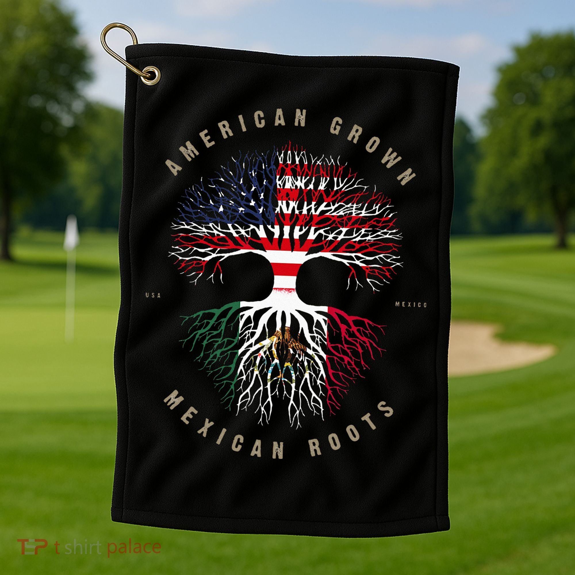 American Grown Mexican Roots Mexico Flag Golf Towel