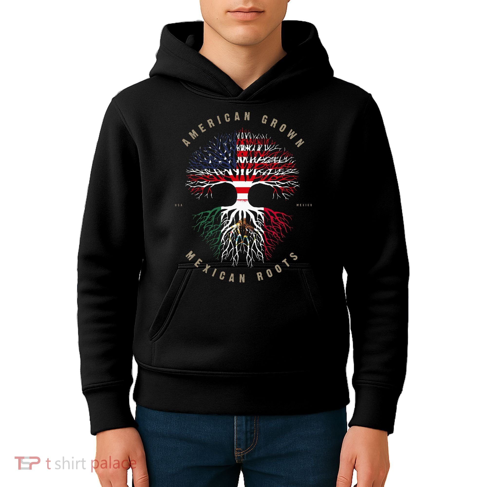 American Grown Mexican Roots Mexico Flag Kids Hoodie