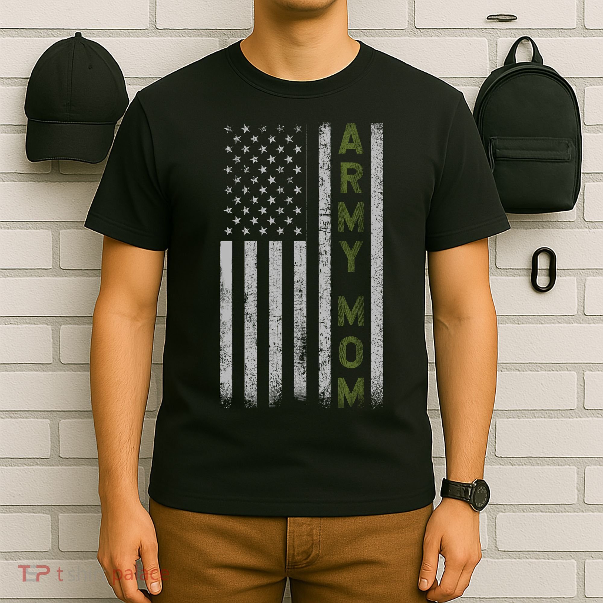 Army Gift Mom Proud Army Mother USA Flag T-Shirt