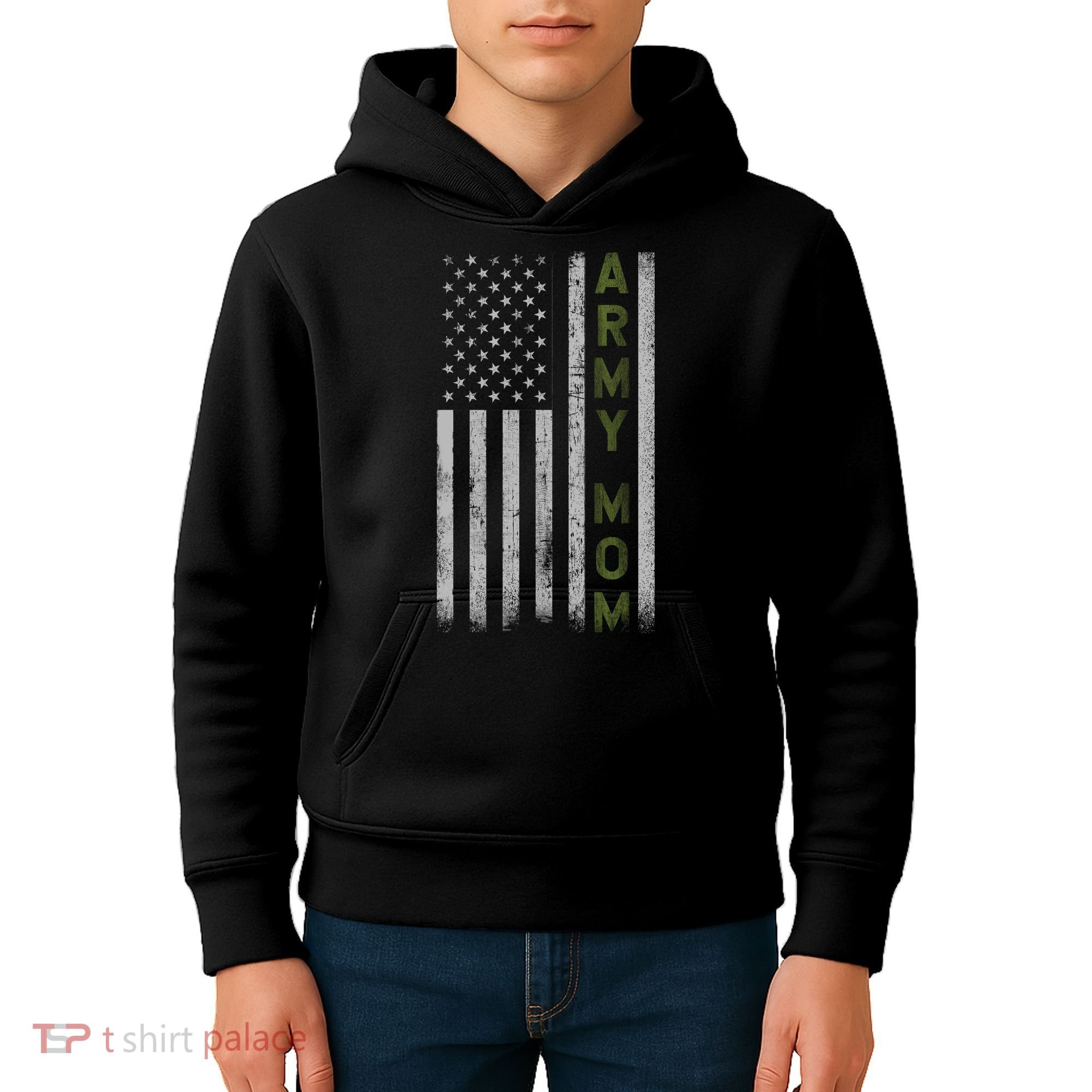 Army Gift Mom Proud Army Mother USA Flag Kids Hoodie