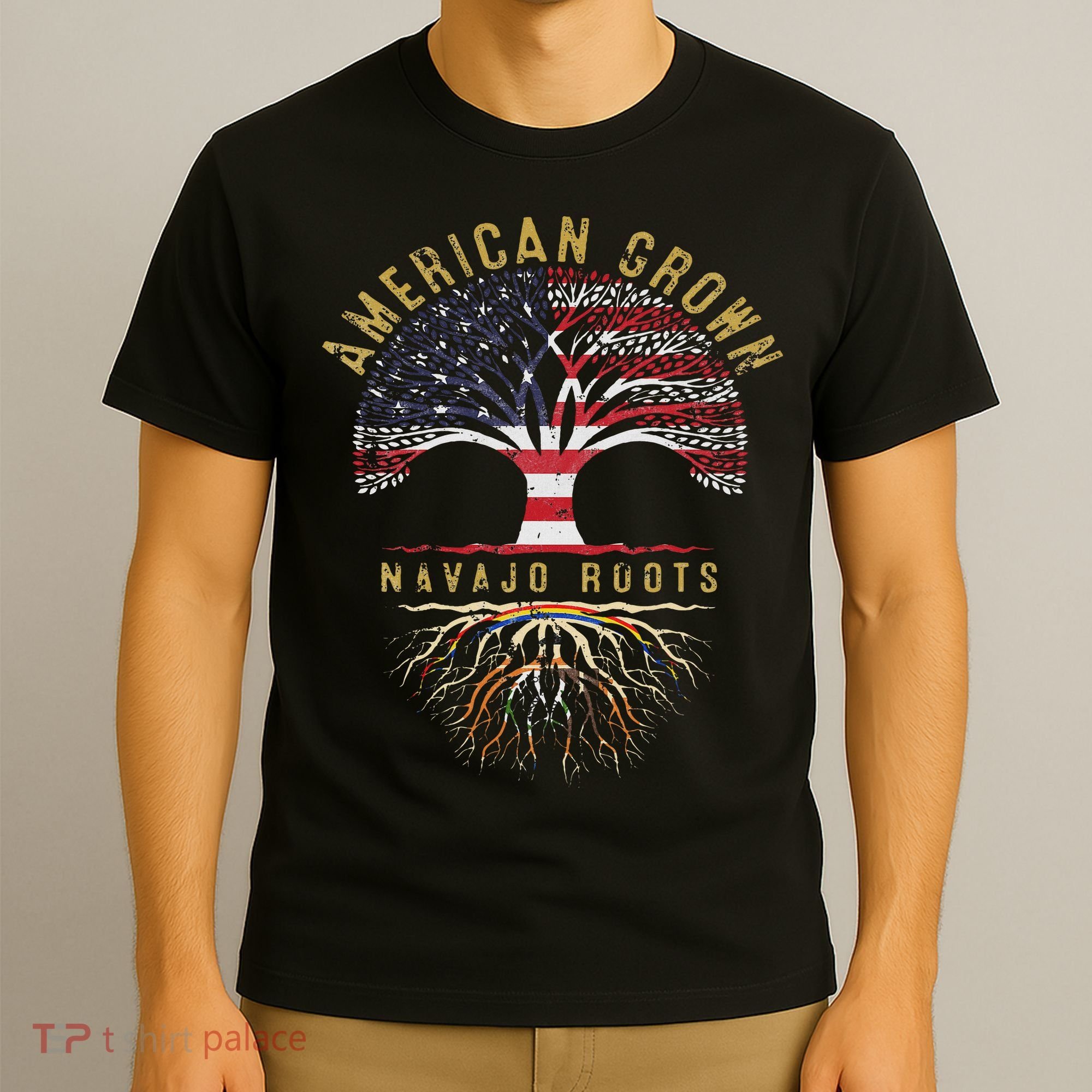 American Grown Navajo Roots Tree Flag Family Heritage T-Shirt