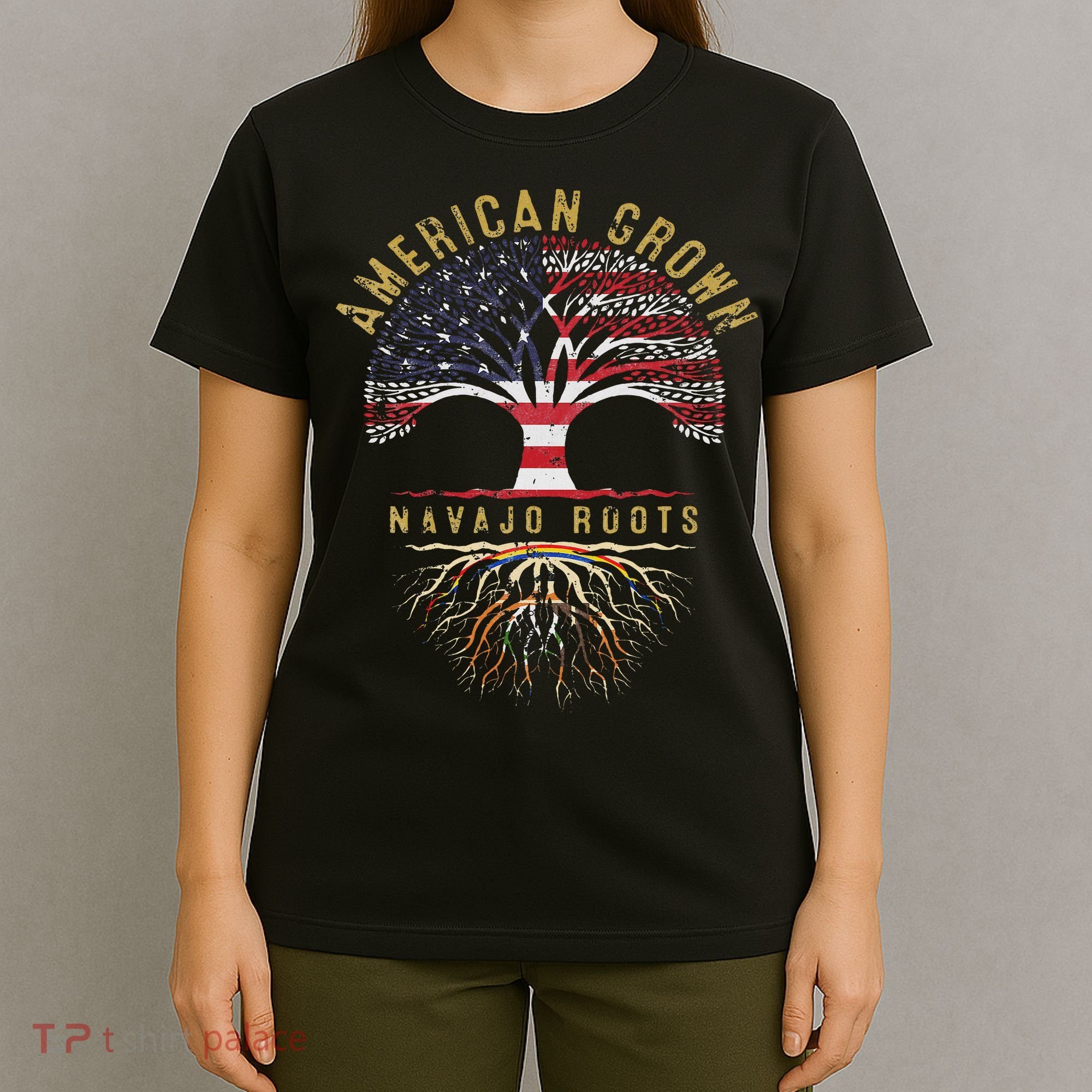 American Grown Navajo Roots Tree Flag Family Heritage T-Shirt