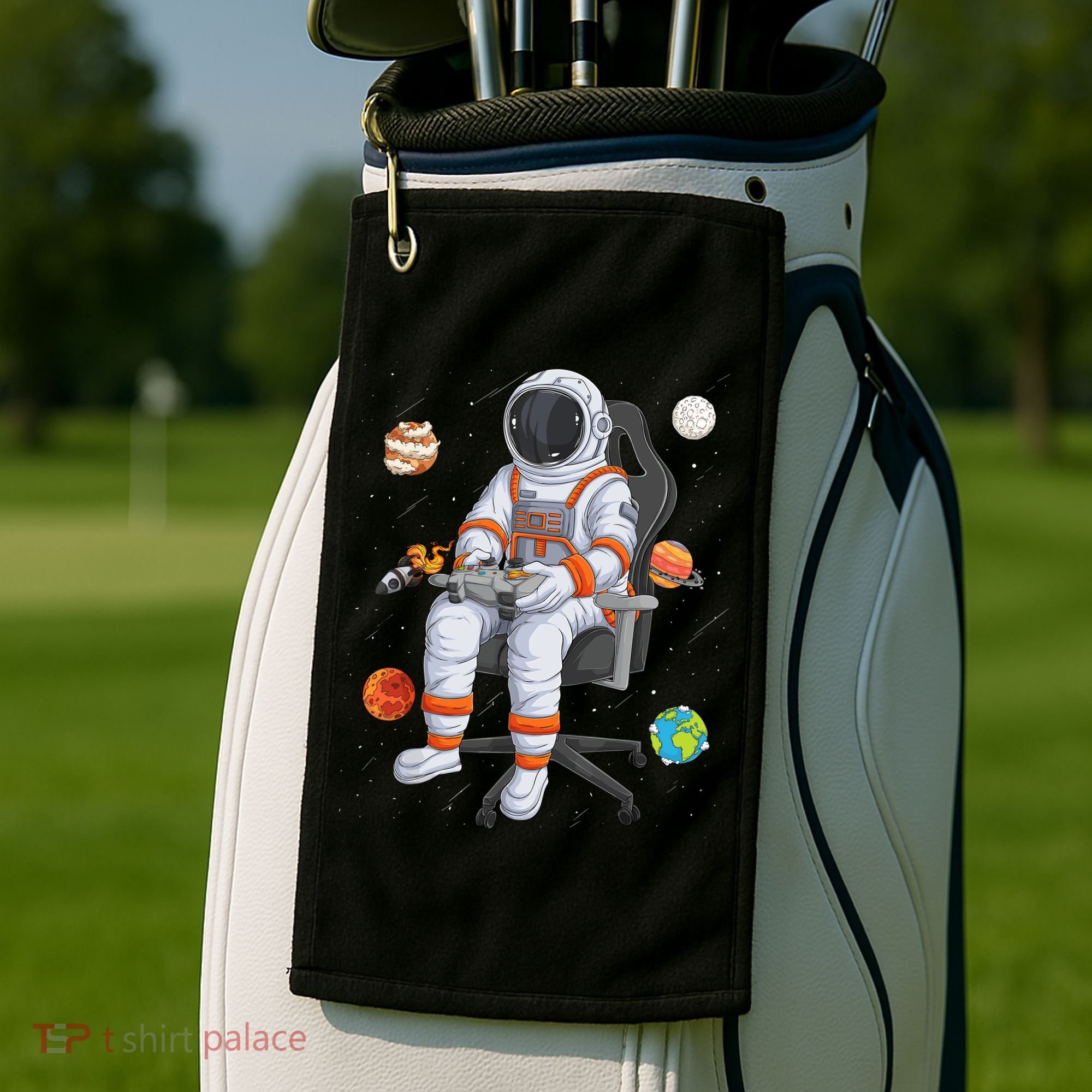 Astronaut Gamer Outer Space Gaming System Planets Golf Towel