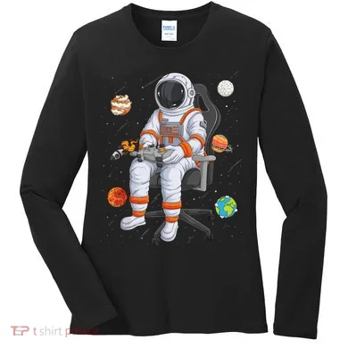 Astronaut Gamer Outer Space Gaming System Planets Women's Long Sleeve Shirt