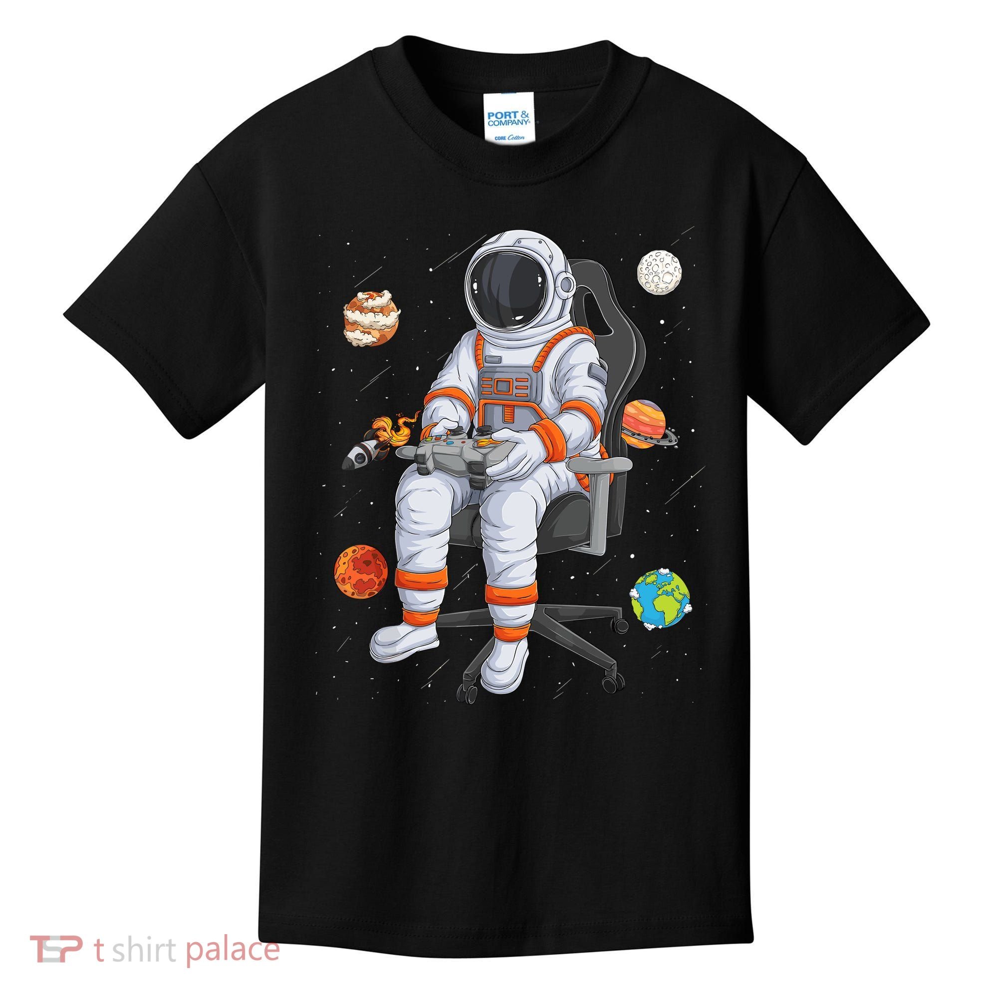 Astronaut Gamer Outer Space Gaming System Planets Kids T-Shirt