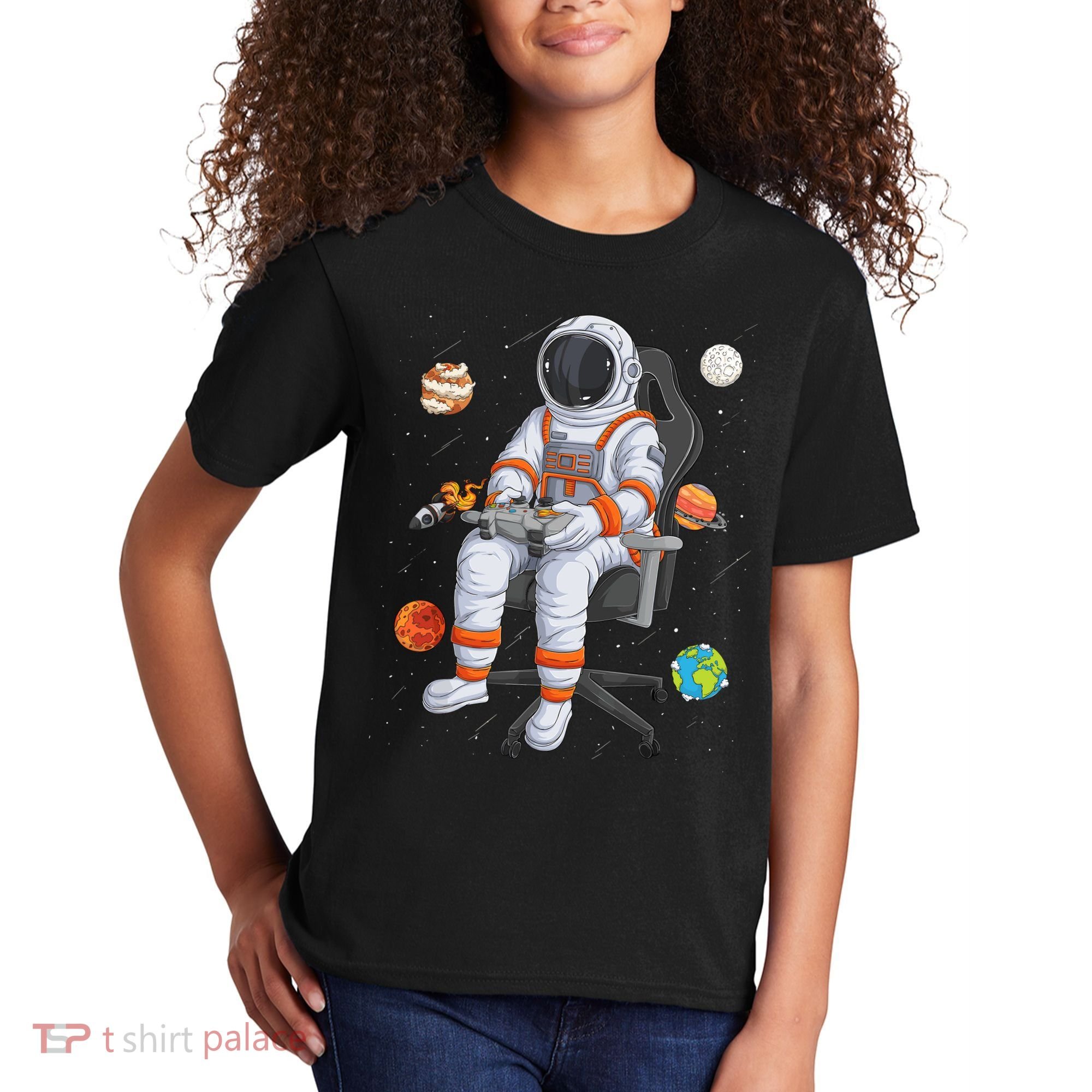 Astronaut Gamer Outer Space Gaming System Planets Kids T-Shirt
