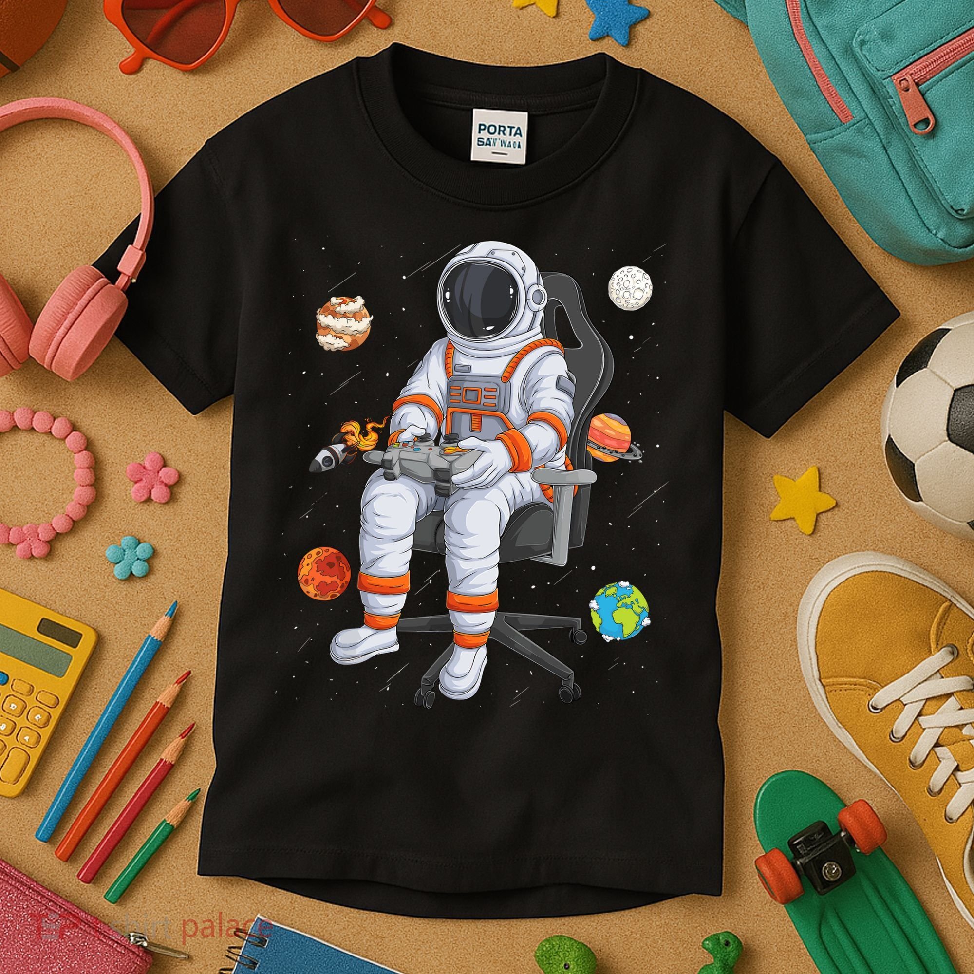 Astronaut Gamer Outer Space Gaming System Planets Kids T-Shirt