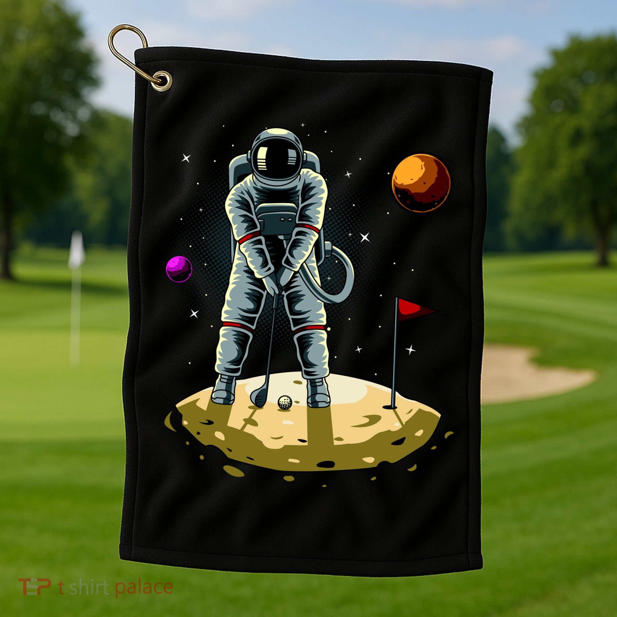 Astronaut Golfing On The Moon Funny Golf Lovers Golf Towel