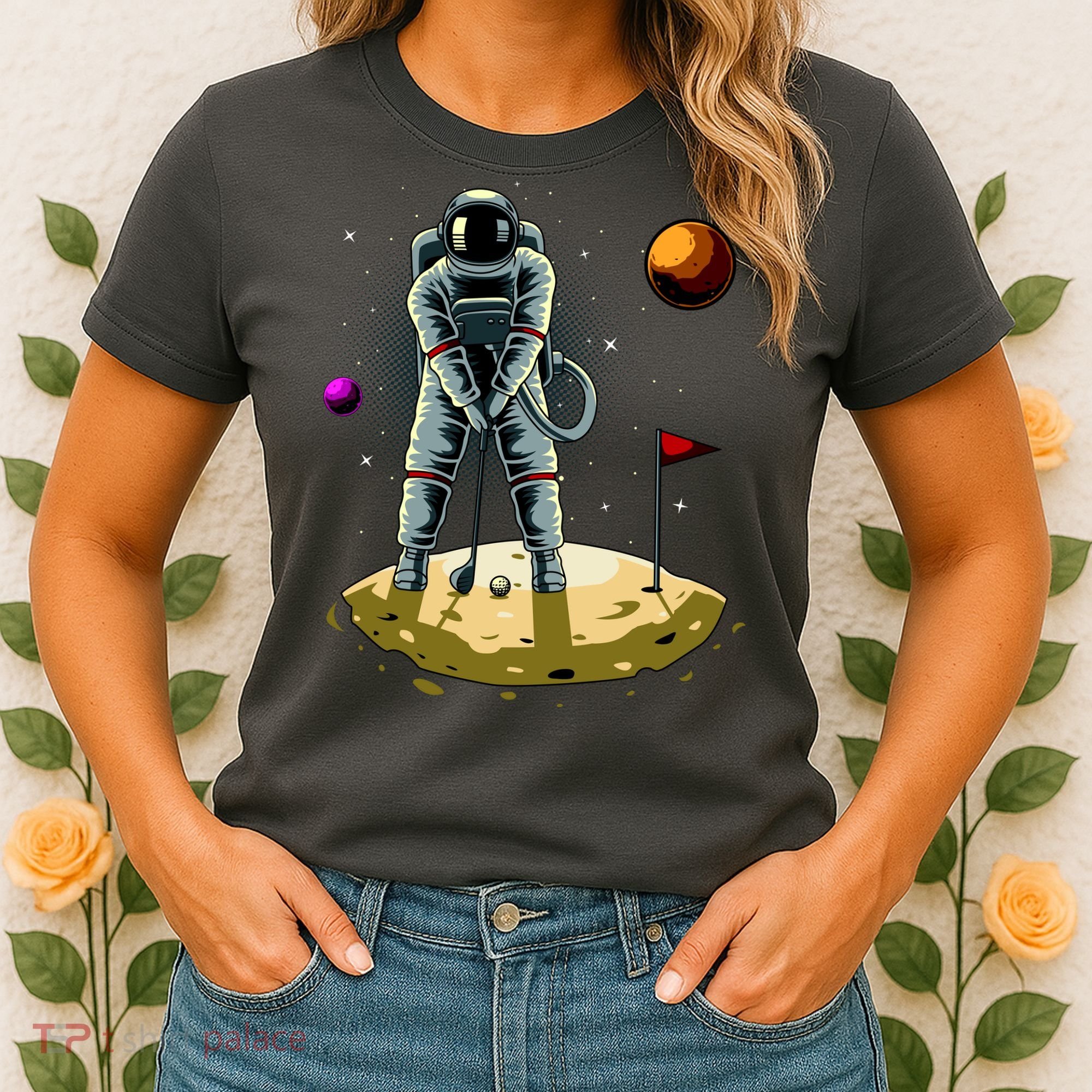 Astronaut Golfing On The Moon Funny Golf Lovers Women's T-Shirt