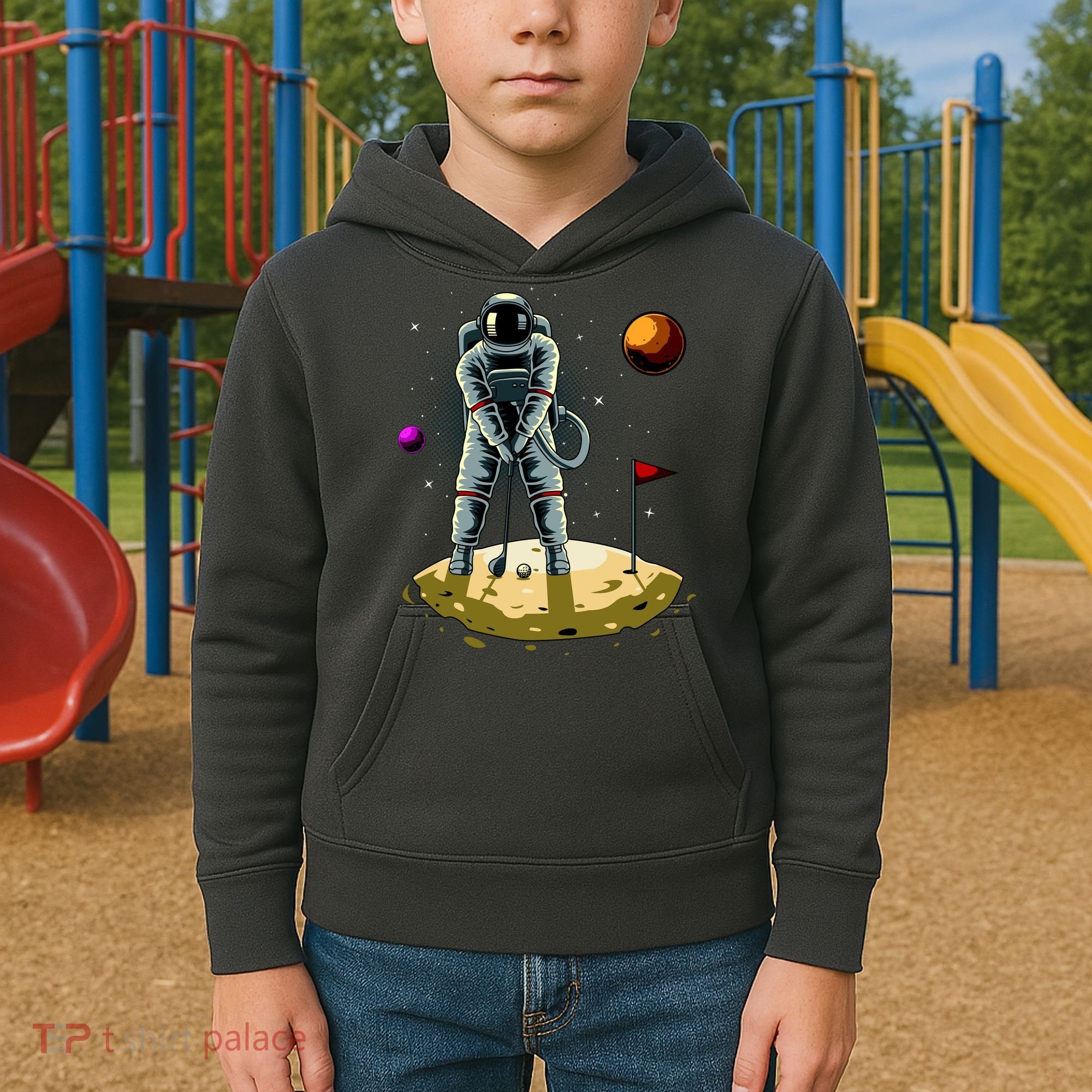 Astronaut Golfing On The Moon Funny Golf Lovers Kids Hoodie