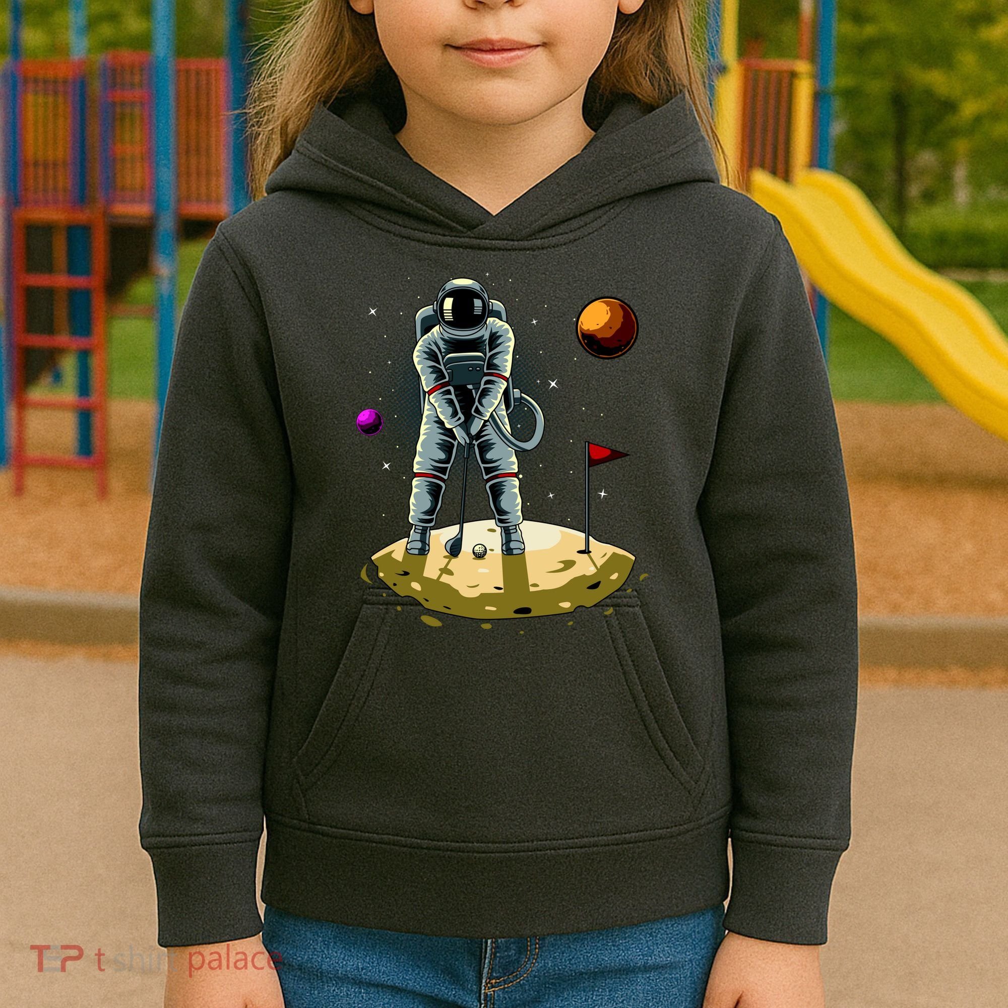 Astronaut Golfing On The Moon Funny Golf Lovers Kids Hoodie