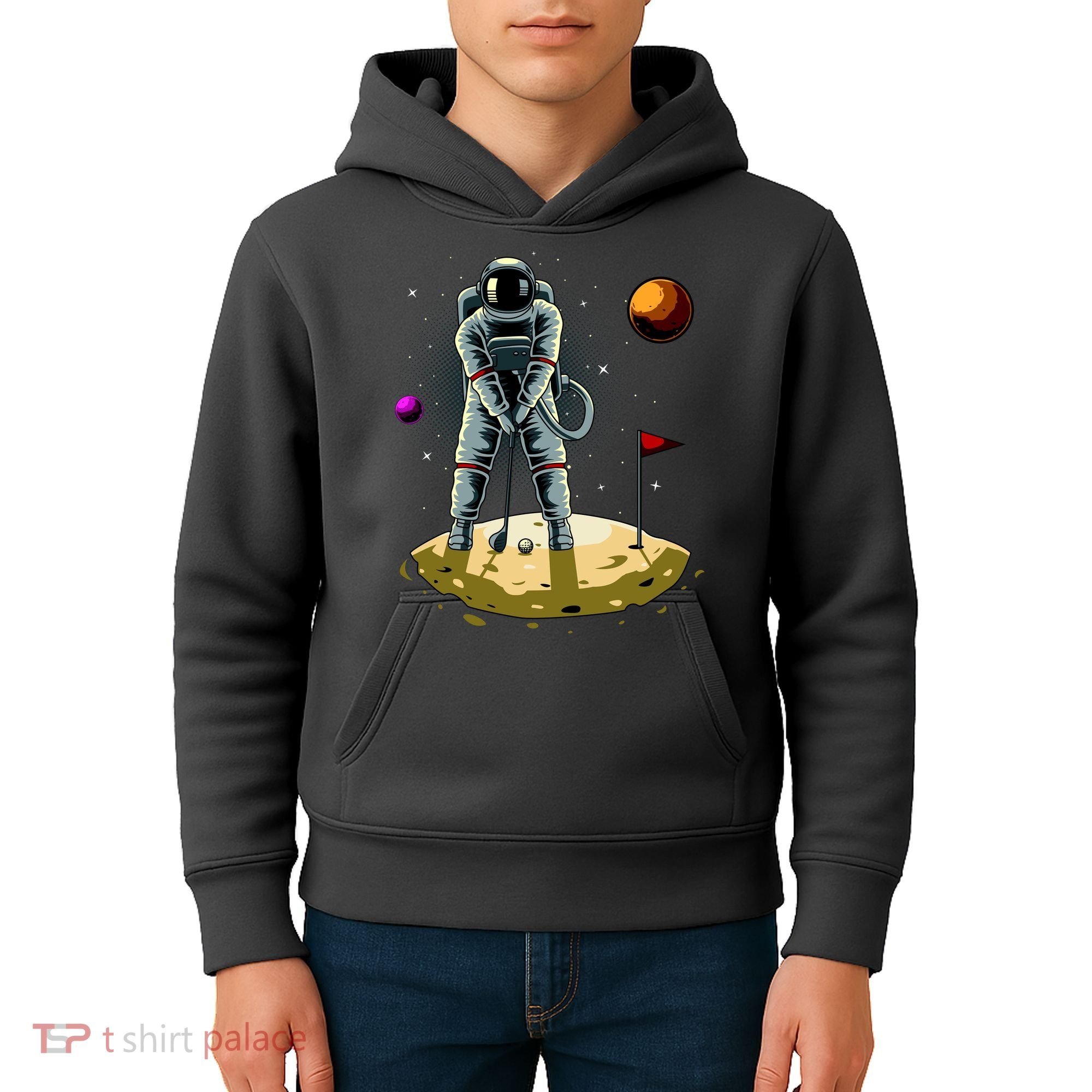 Astronaut Golfing On The Moon Funny Golf Lovers Kids Hoodie