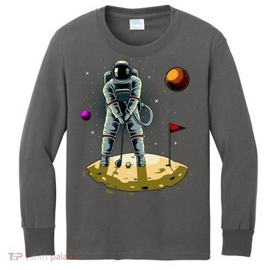 Astronaut Golfing On The Moon Funny Golf Lovers Kids Long Sleeve Shirt