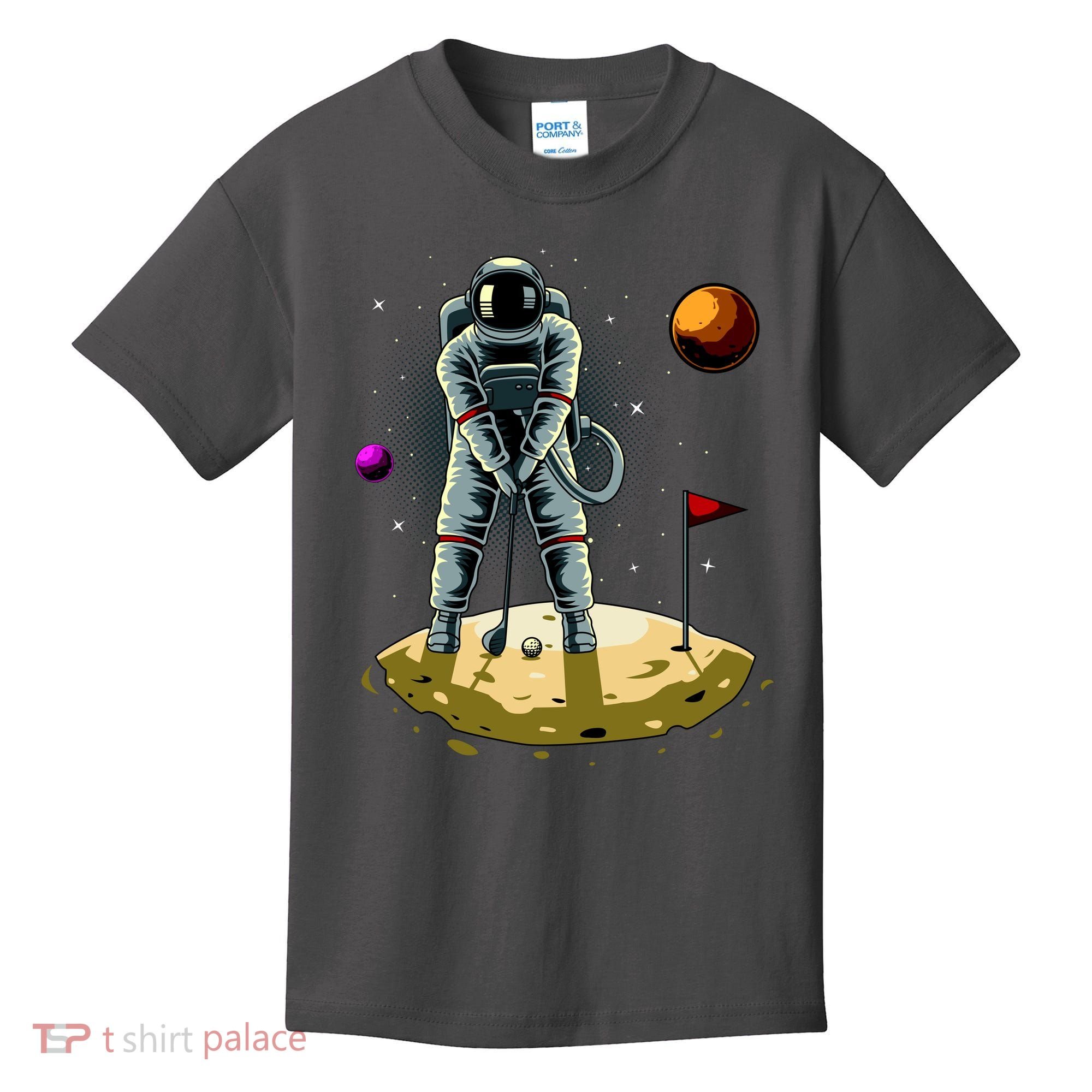 Astronaut Golfing On The Moon Funny Golf Lovers Kids T-Shirt