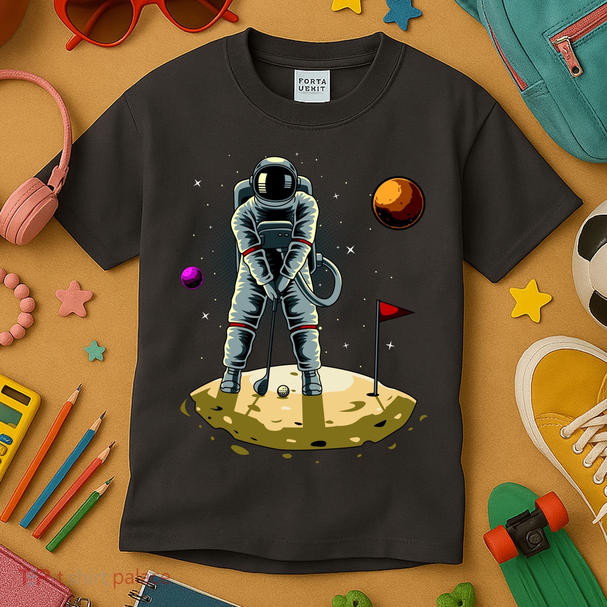 Astronaut Golfing On The Moon Funny Golf Lovers Kids T-Shirt