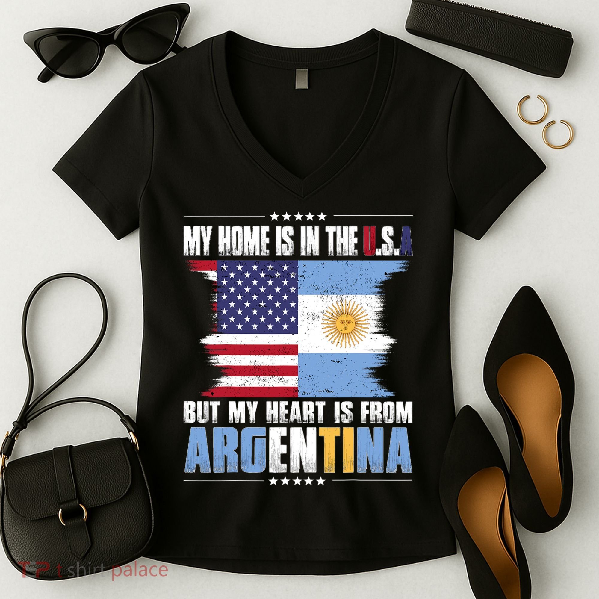 American Grown Patriot Argentinian American from Argentina Women's V-Neck T-Shirt