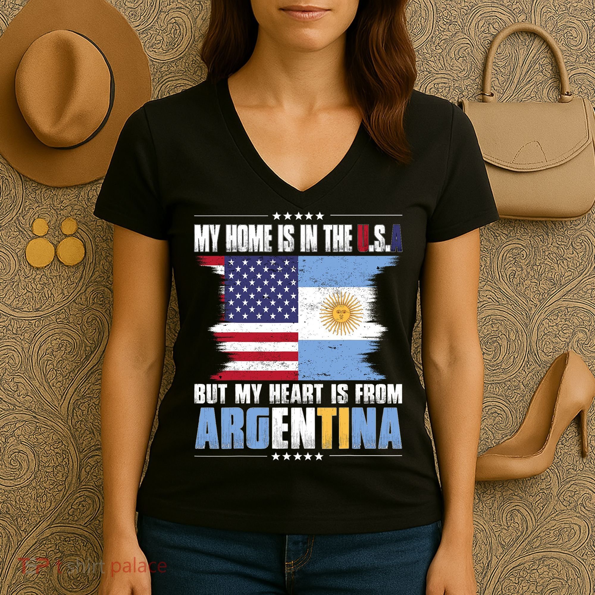 American Grown Patriot Argentinian American from Argentina Women's V-Neck T-Shirt