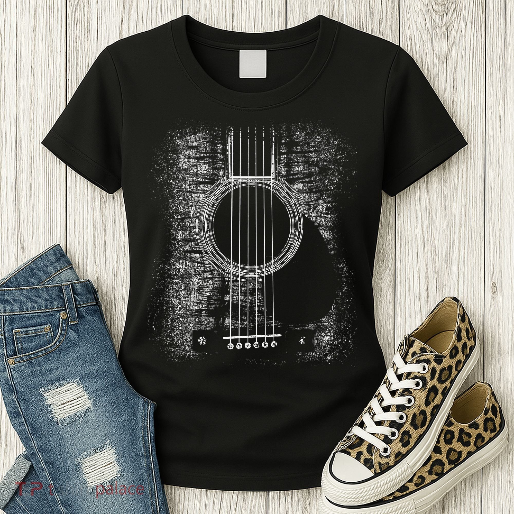 Acoustic Guitar Player Six String Classic Rock & Roll Women's T-Shirt