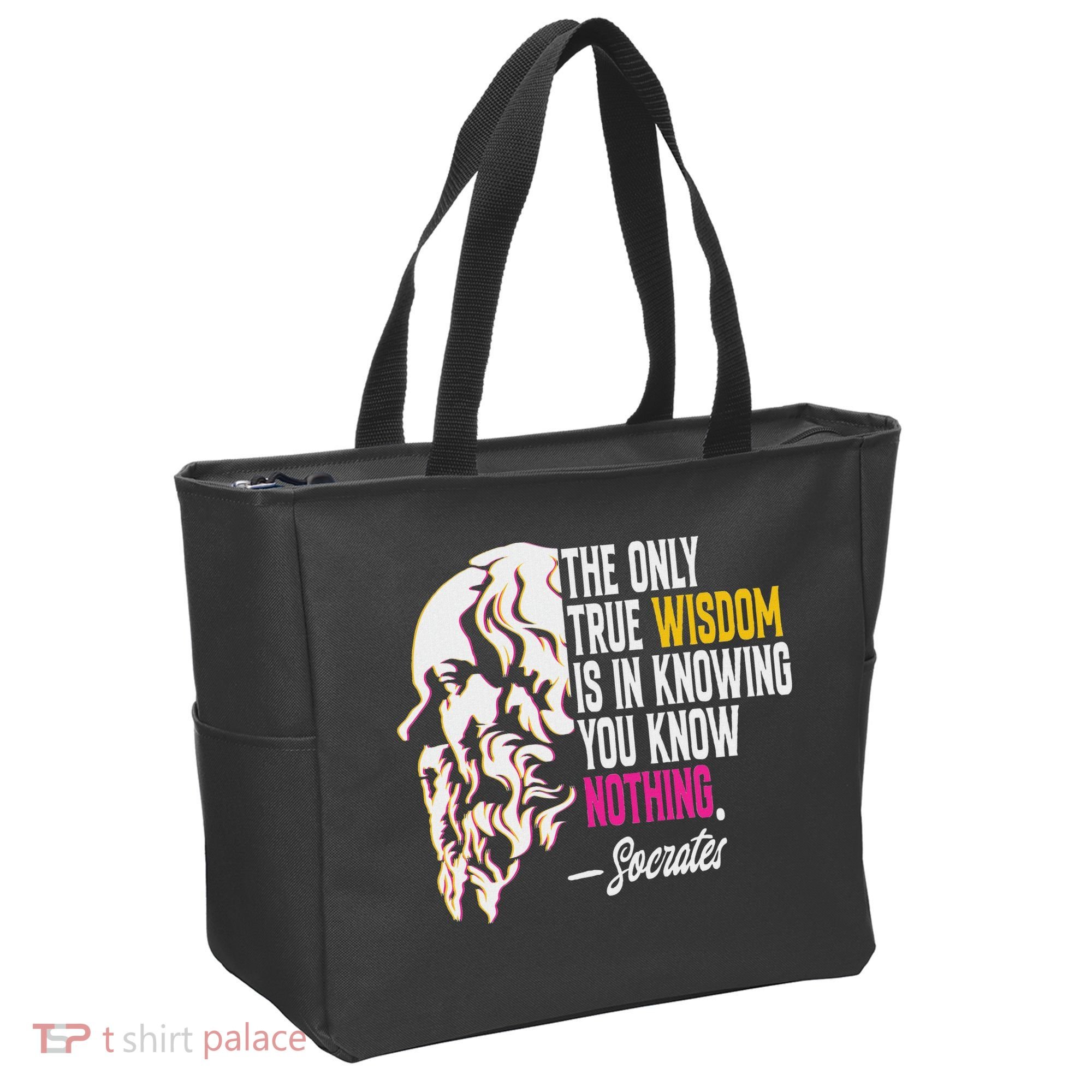 Ancient Greek Philosophy Quote The Only True Wisdom Socrates Tote Bag