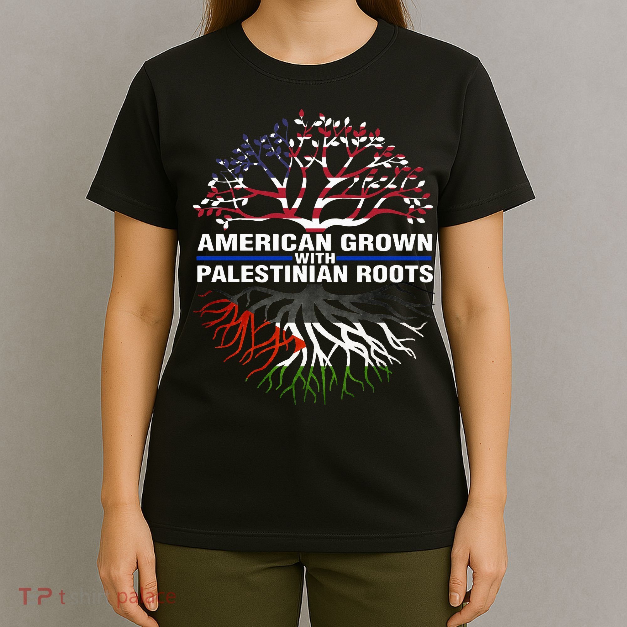 American Grown Palestinian Roots Palestine Flag T-Shirt