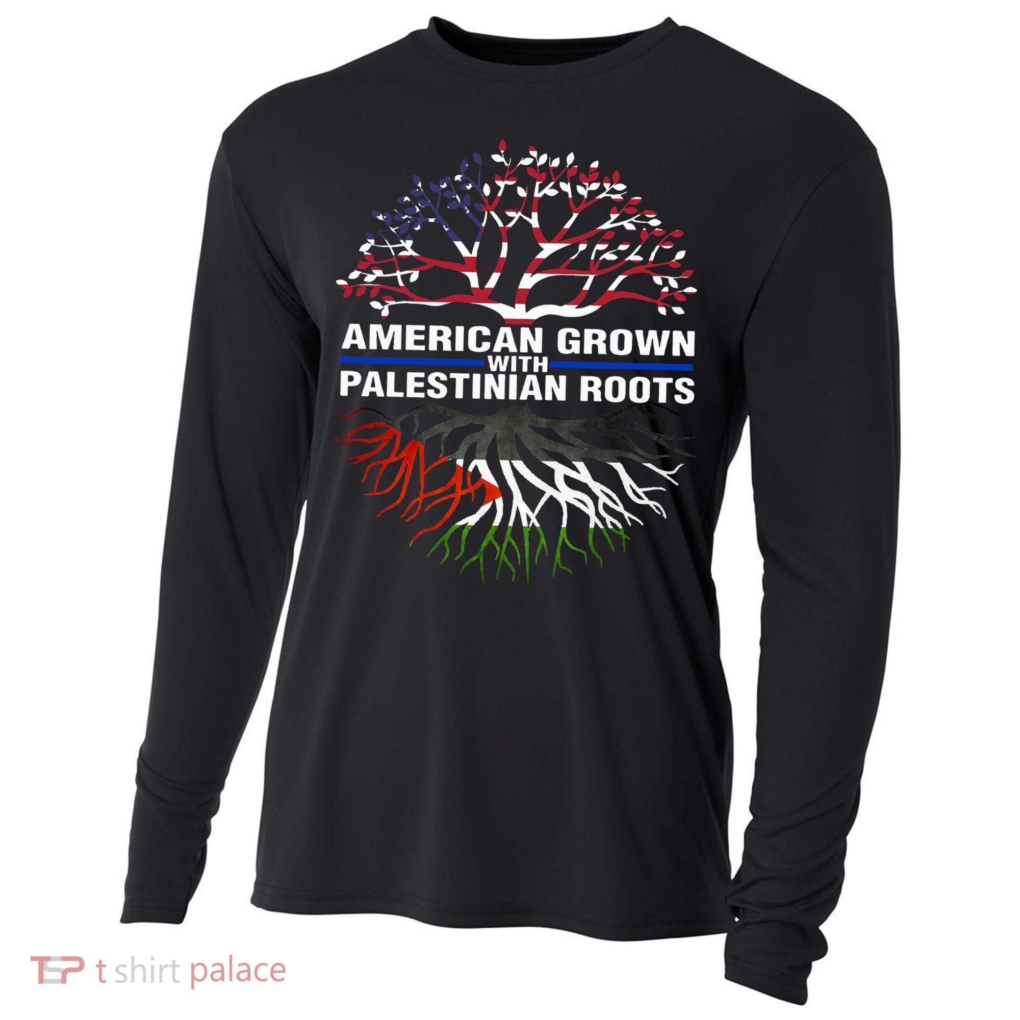 American Grown Palestinian Roots Palestine Flag Cooling Performance Long Sleeve Crew