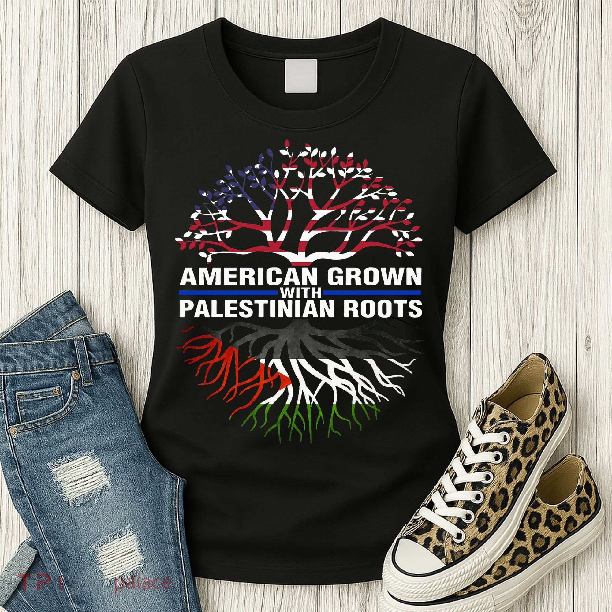 American Grown Palestinian Roots Palestine Flag Women's T-Shirt