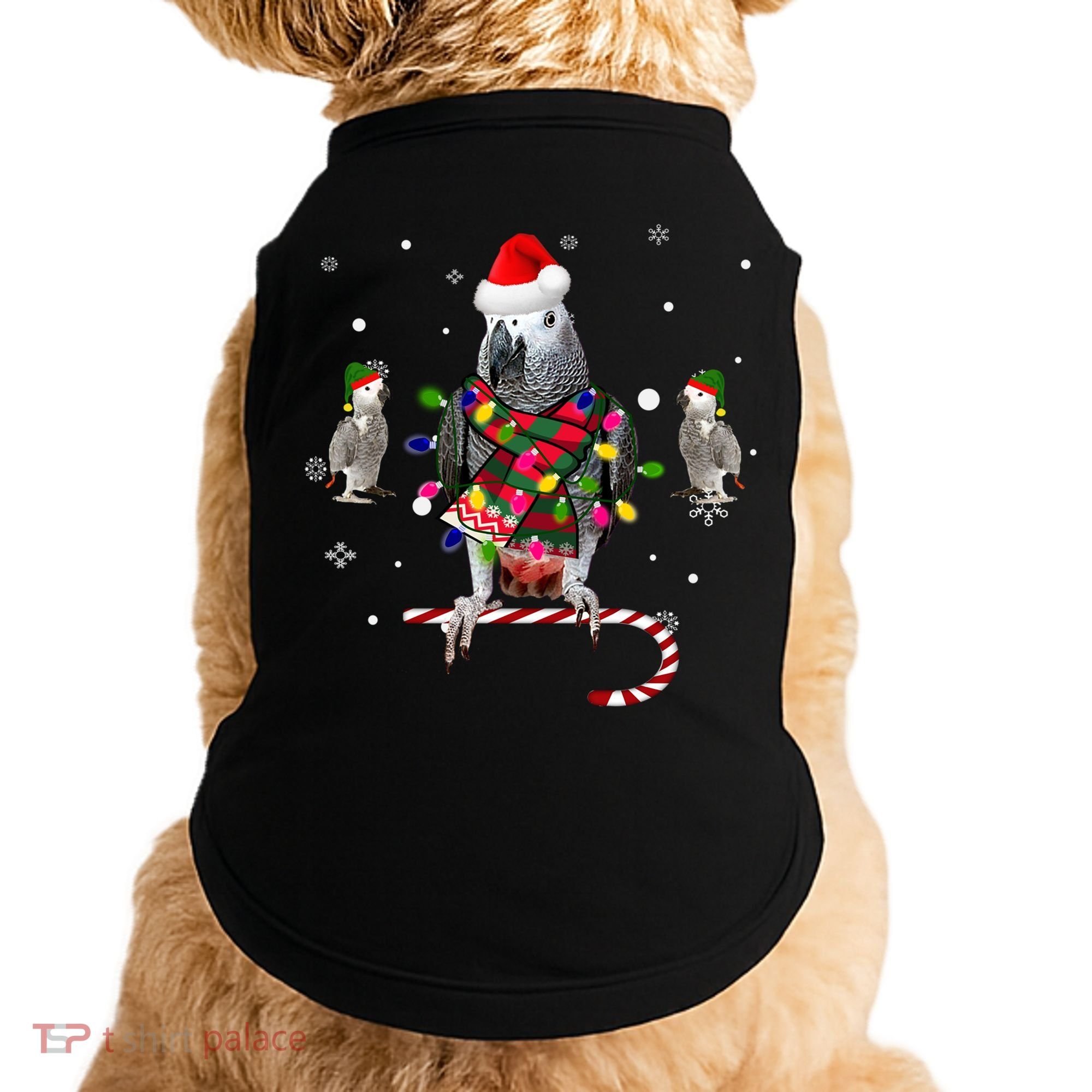 African Grey Parrot Funny Christmas Santa Hat On Gift Doggie Tank