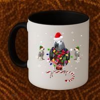 African Grey Parrot Funny Christmas Santa Hat On Gift Coffee Mug thumb 2
