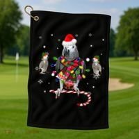African Grey Parrot Funny Christmas Santa Hat On Gift Golf Towel thumb 1