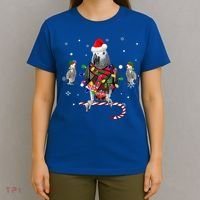 African Grey Parrot Funny Christmas Santa Hat On Gift T-Shirt thumb 4