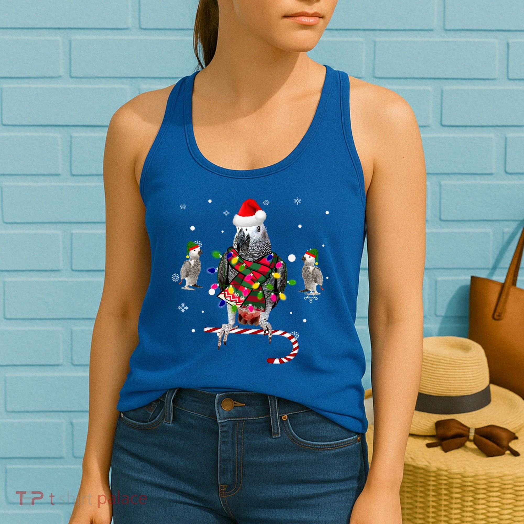 African Grey Parrot Funny Christmas Santa Hat On Gift Women's Tank Top