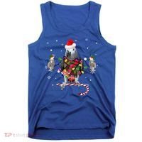 African Grey Parrot Funny Christmas Santa Hat On Gift Tank Top thumb 0