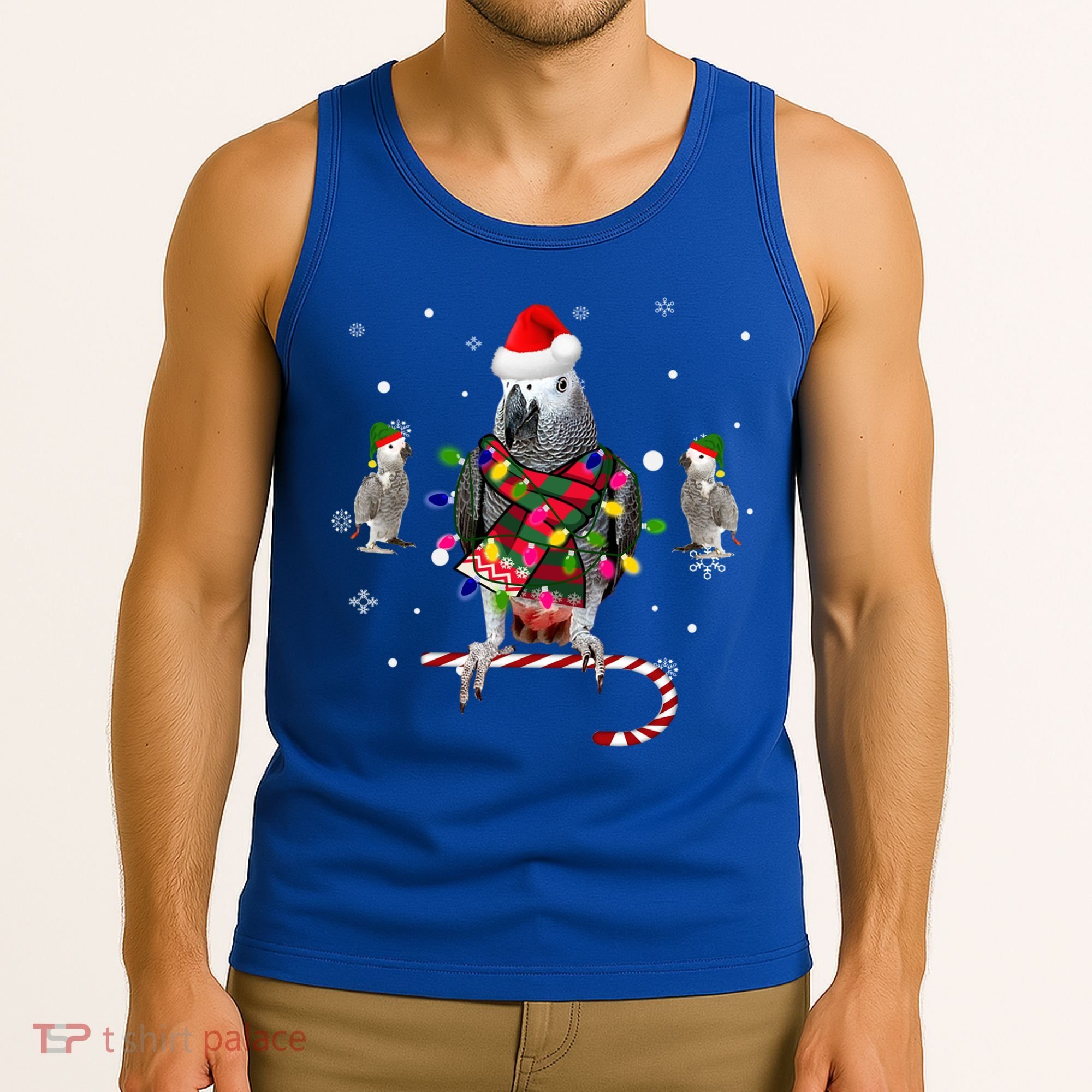 African Grey Parrot Funny Christmas Santa Hat On Gift Tank Top