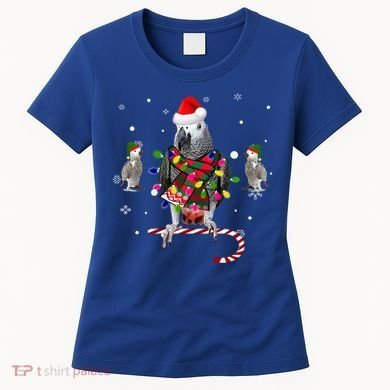 African Grey Parrot Funny Christmas Santa Hat On Gift Women's T-Shirt