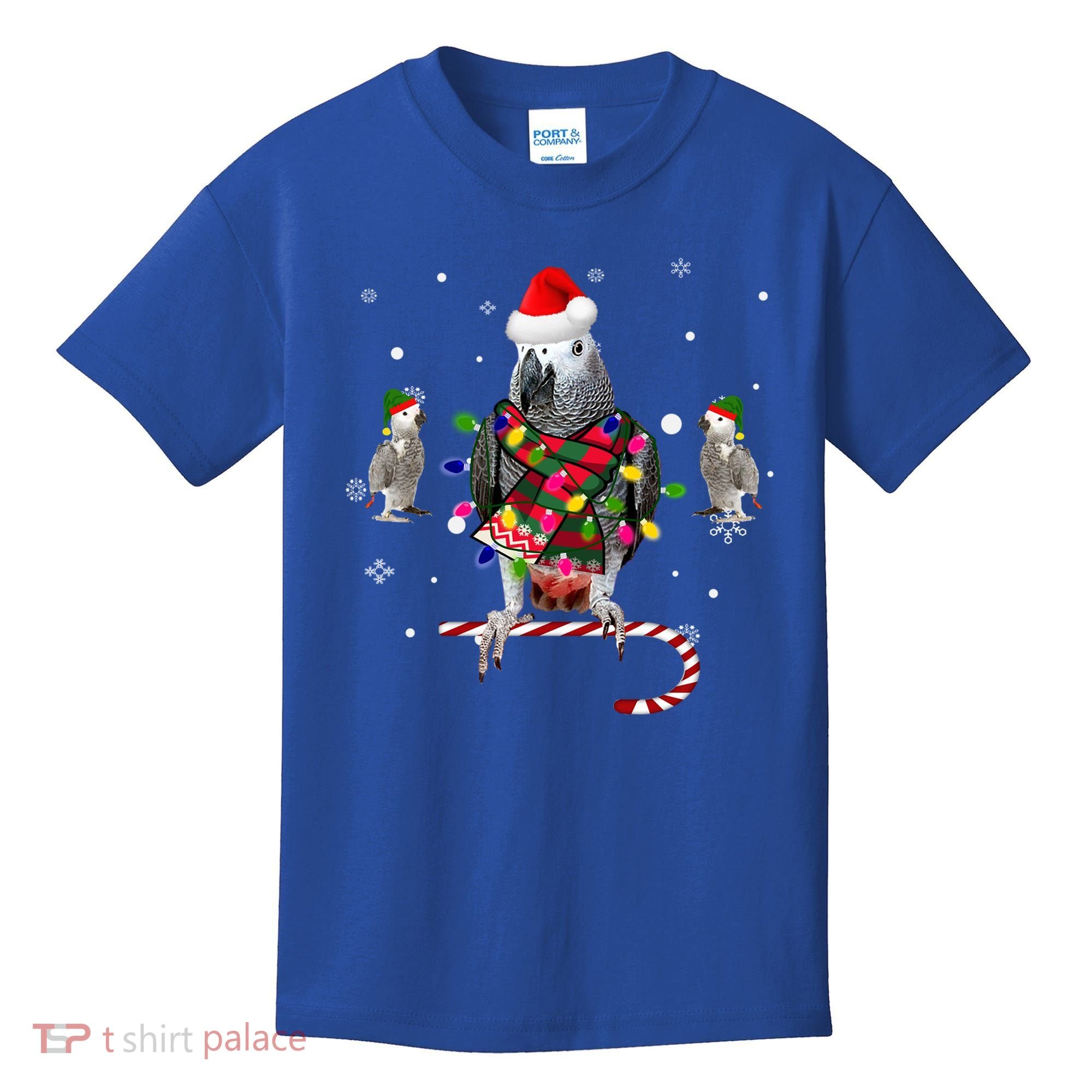 African Grey Parrot Funny Christmas Santa Hat On Gift Kids T-Shirt