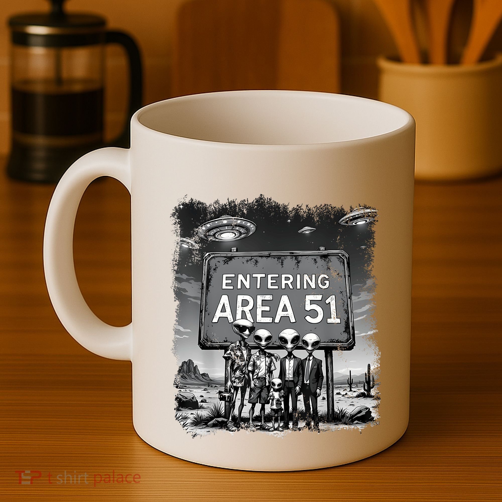 Aliens Group Photo Entering Area 51 Funny Ufo Uap Conspiracy Coffee Mug