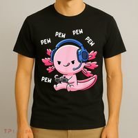 Axolotl Gaming Pew Gamer Funny T-Shirt thumb 3