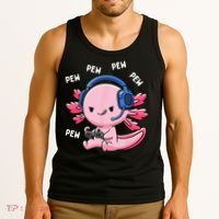 Axolotl Gaming Pew Gamer Funny Tank Top thumb 3