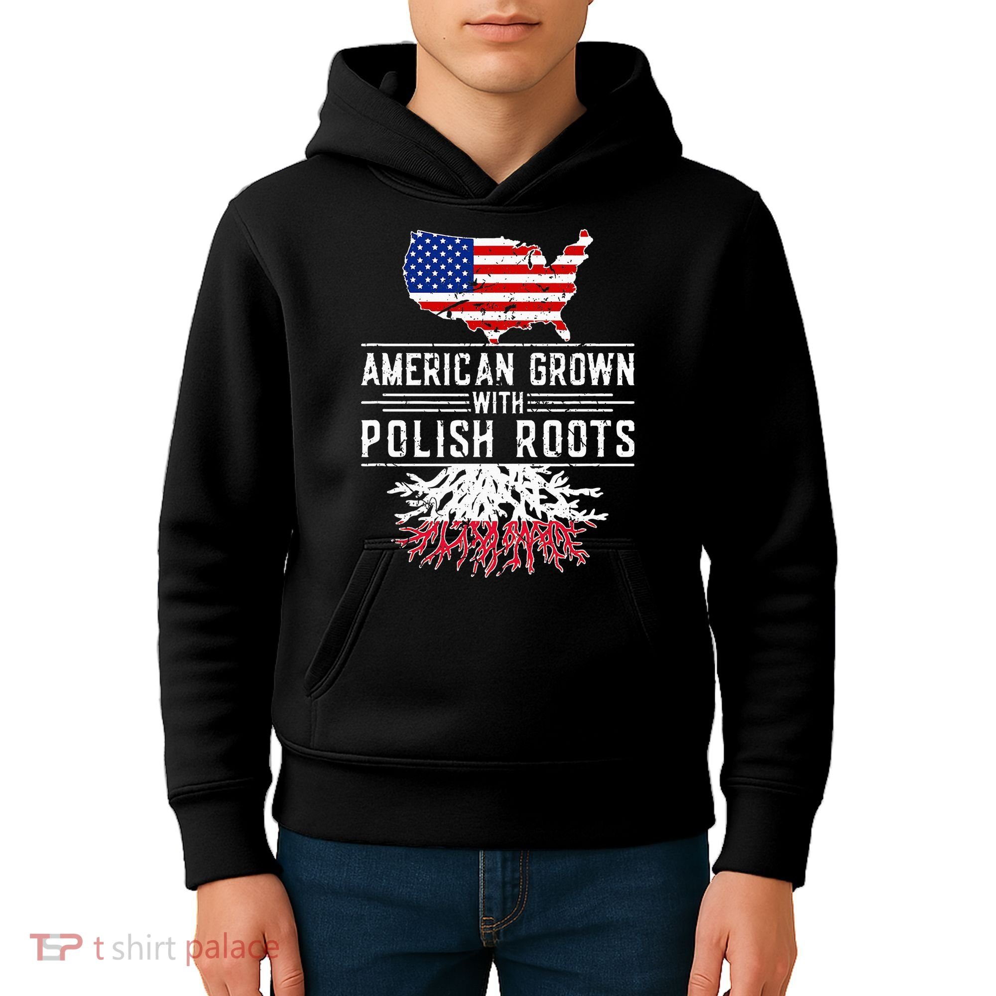American Grown Polish Roots Pride Poland Kids Hoodie