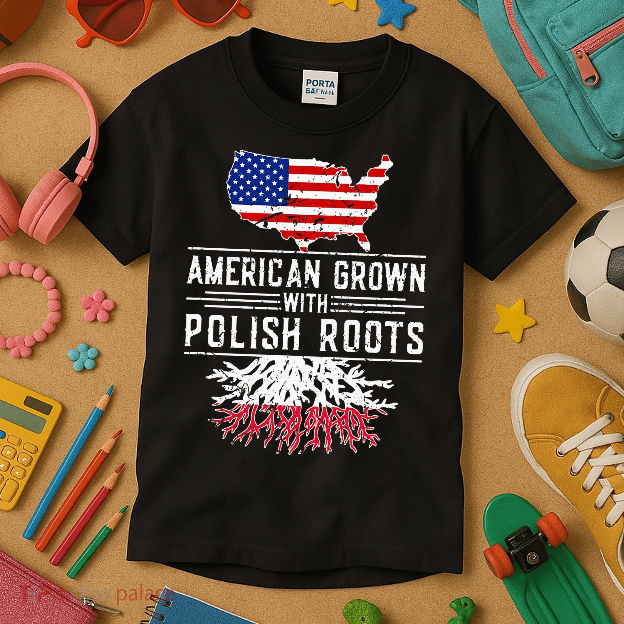 American Grown Polish Roots Pride Poland Kids T-Shirt