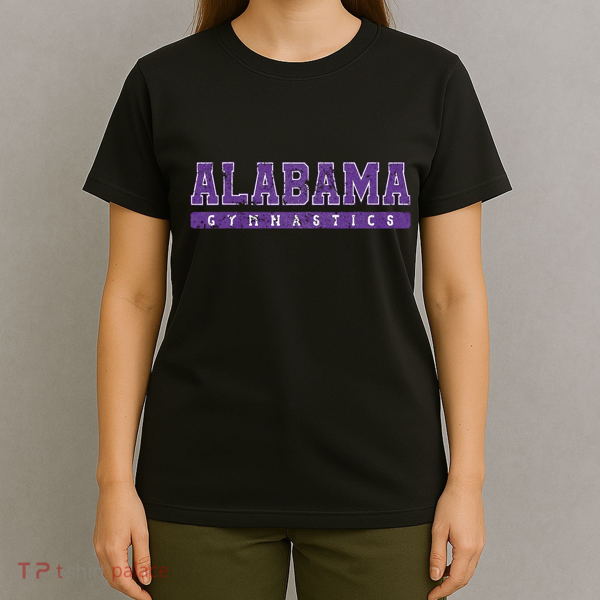 Alabama Gymnastics Purple Vintage Text T-Shirt
