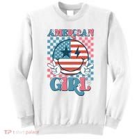 American Girl Retro Groovy 4th Of July Smile Peace Sweatshirt thumb 0