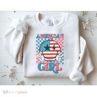 American Girl Retro Groovy 4th Of July Smile Peace Sweatshirt thumb 2