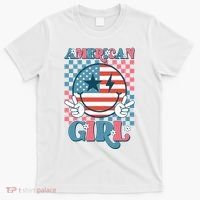 American Girl Retro Groovy 4th Of July Smile Peace T-Shirt thumb 0
