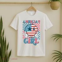 American Girl Retro Groovy 4th Of July Smile Peace T-Shirt thumb 2