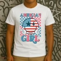 American Girl Retro Groovy 4th Of July Smile Peace T-Shirt thumb 3