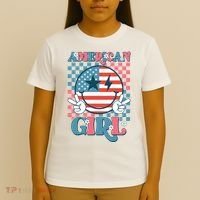 American Girl Retro Groovy 4th Of July Smile Peace T-Shirt thumb 4