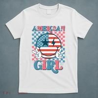 American Girl Retro Groovy 4th Of July Smile Peace T-Shirt thumb 5