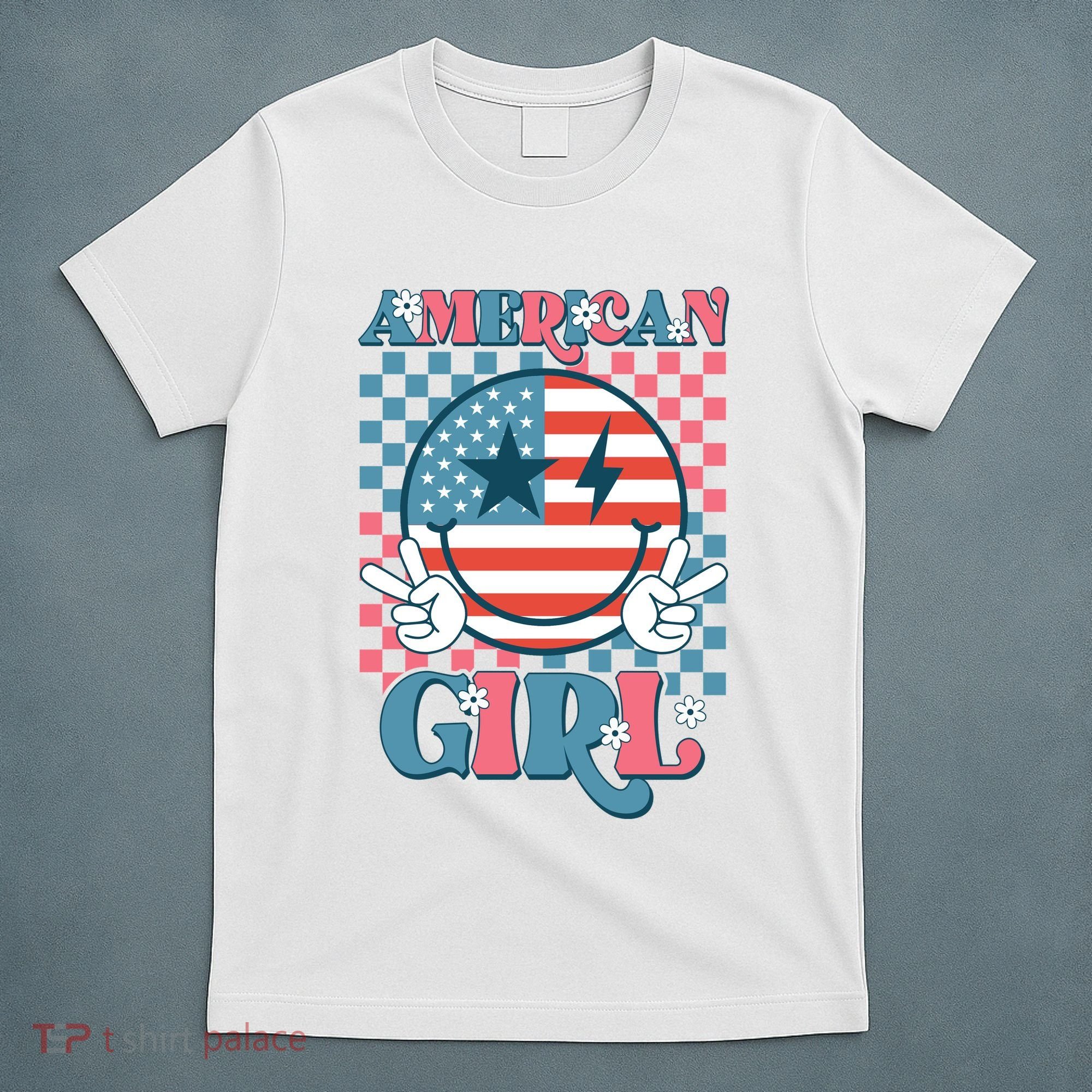 American Girl Retro Groovy 4th Of July Smile Peace T-Shirt